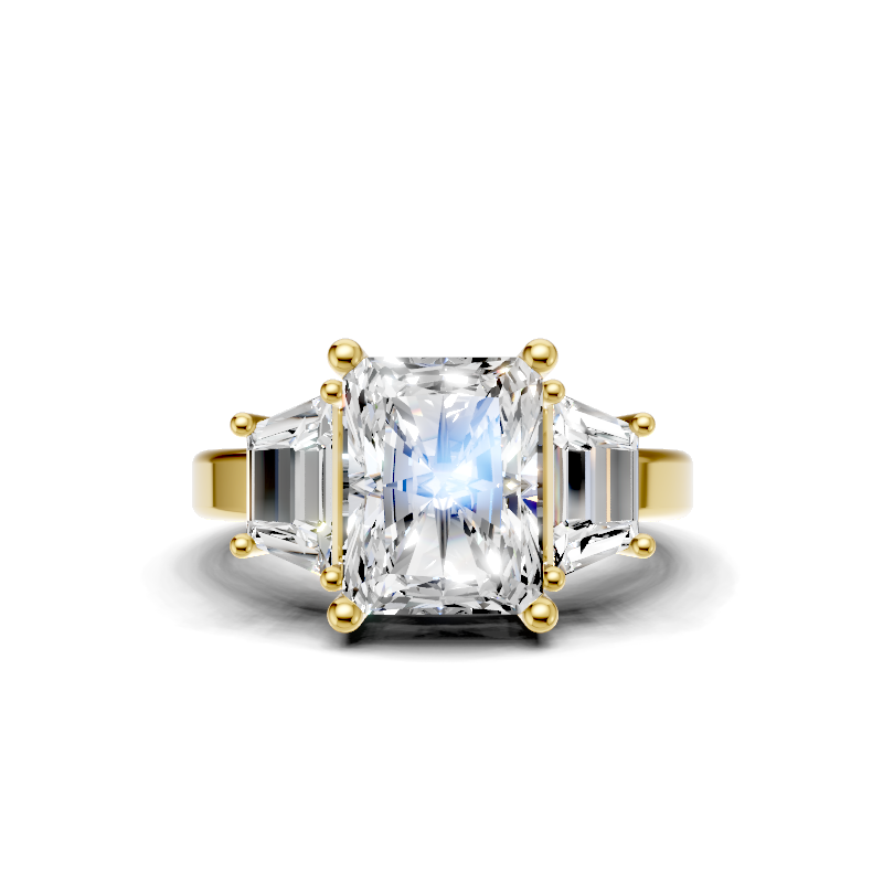 3cts Lab Grown E Color VVS2 Emerald Trapezoid Diamond 14K Yellow Gold Engagement Ring