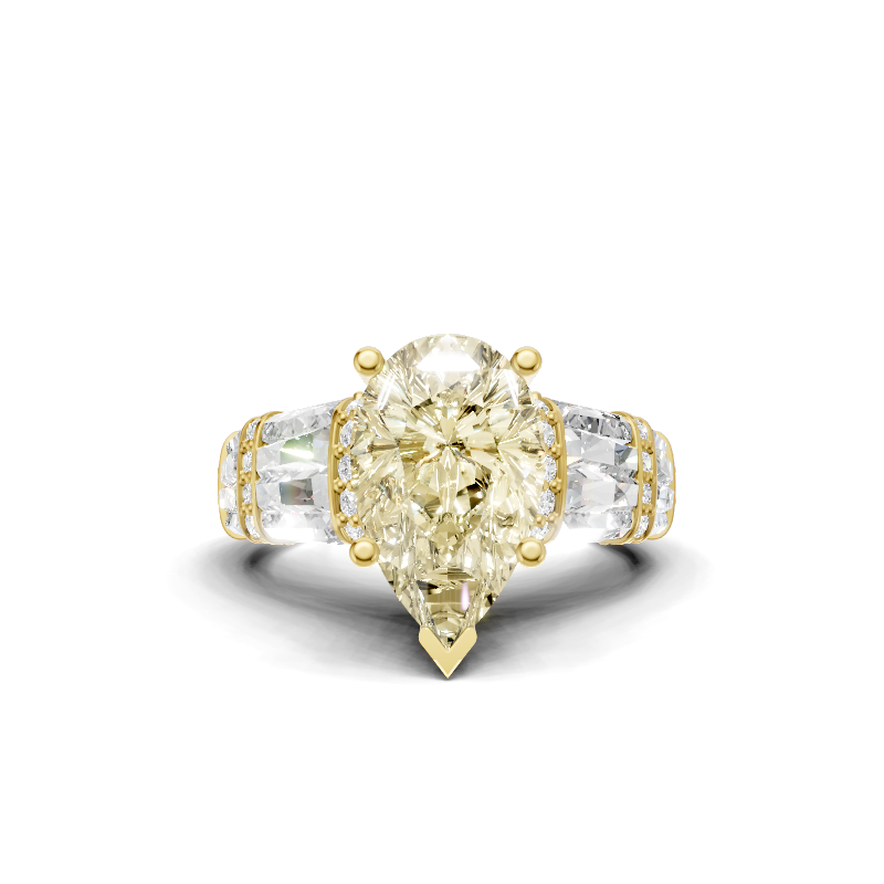 3.24 cts Lab Grown Pear Vivd Yellow Diamond 14K Yellow Gold Engagement Ring