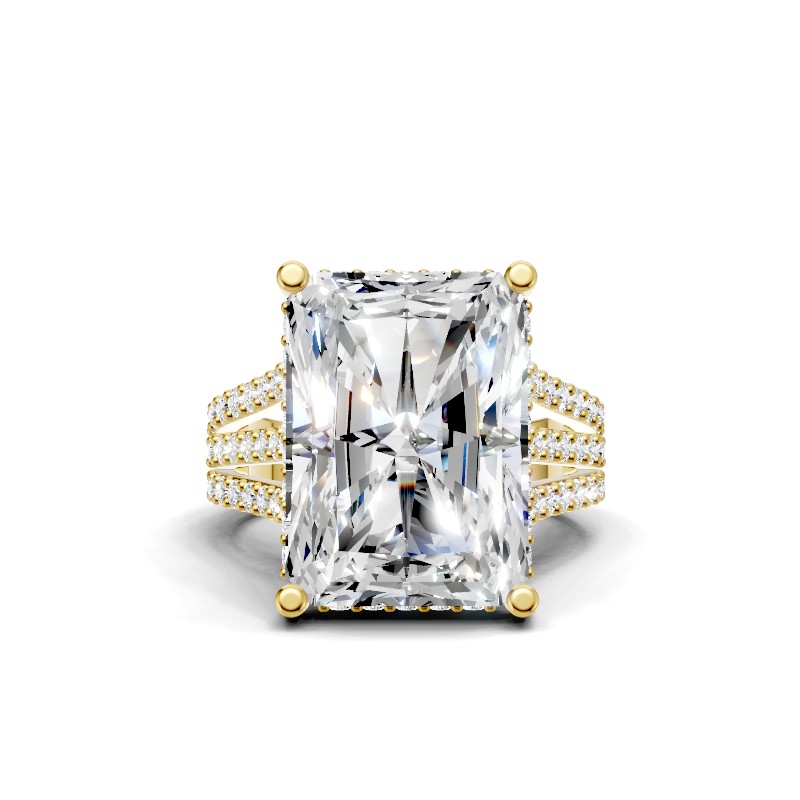 10.09 cts Cut Cornered Rectangular Modified Brilliant Radiant Lab Grown G VS1 Diamond 14K Yellow Gold Engagement Ring