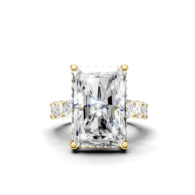 9.99 cts Cut Cornered Rectangular Modified Brilliant Lab Grown F VS1 Diamond 14K Yellow Gold Engagement Ring